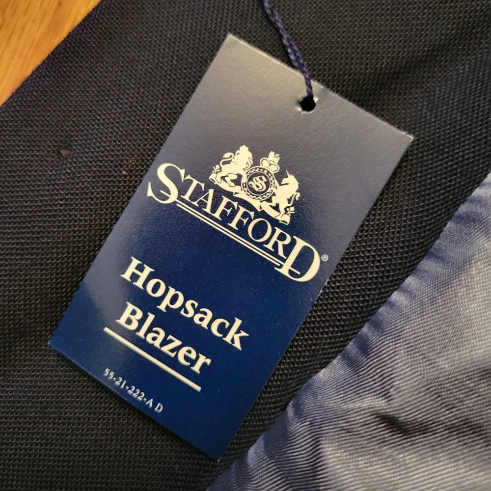 Stafford 42R Hopsack Blazer Navy Blue Gold Crest‎ Buttons NEW Nautical Preppy